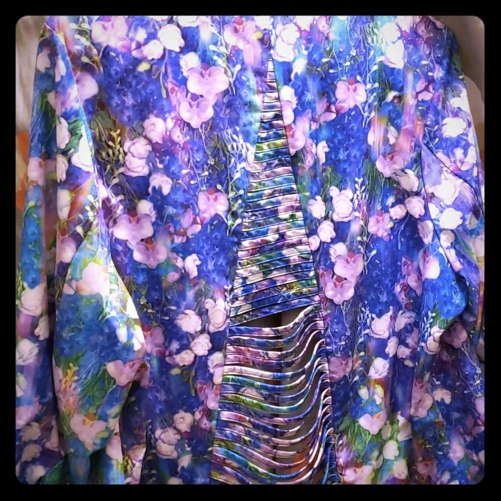Open Front Floral 3/4 Sleeve Blazer